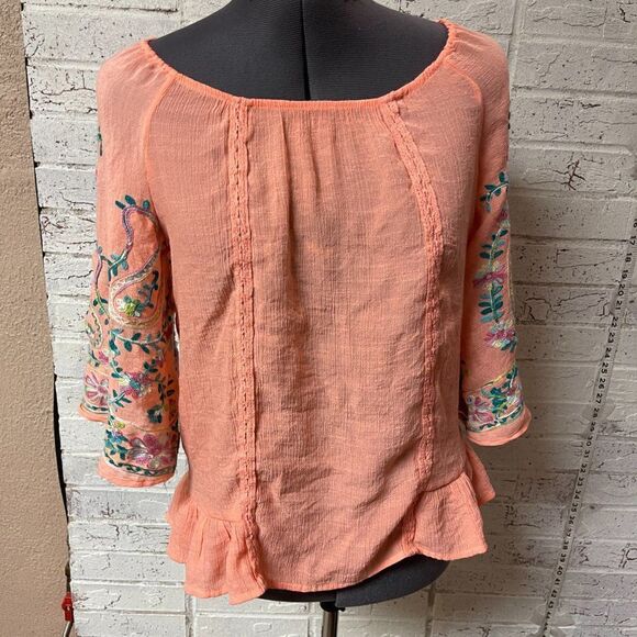 Zac & Rachel Bo Ho Embroidered Floral Top Petite Small - Picture 2 of 8